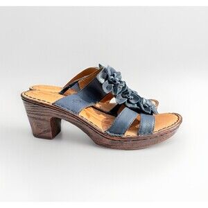 Born Zenia Sandals Women’s Size 8 Blue Leather Floral Heeled Tambourine Shoes